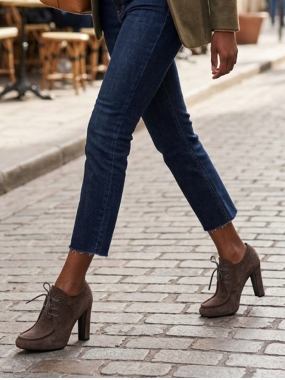 Stuart Weitzman Wallapalooz Suede Lace Up Oxford Block Heel Booties Grey Taupe 7